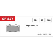 Brzdové doštičky GF 827 AD MTB HOPE (bez pružiny, perie, rozbočovačov)