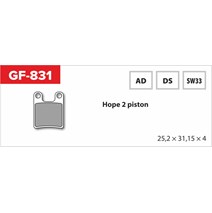 brzdové doštičky GF 831 AD MTB HOPE (bez pružiny, pierka, závlačky)